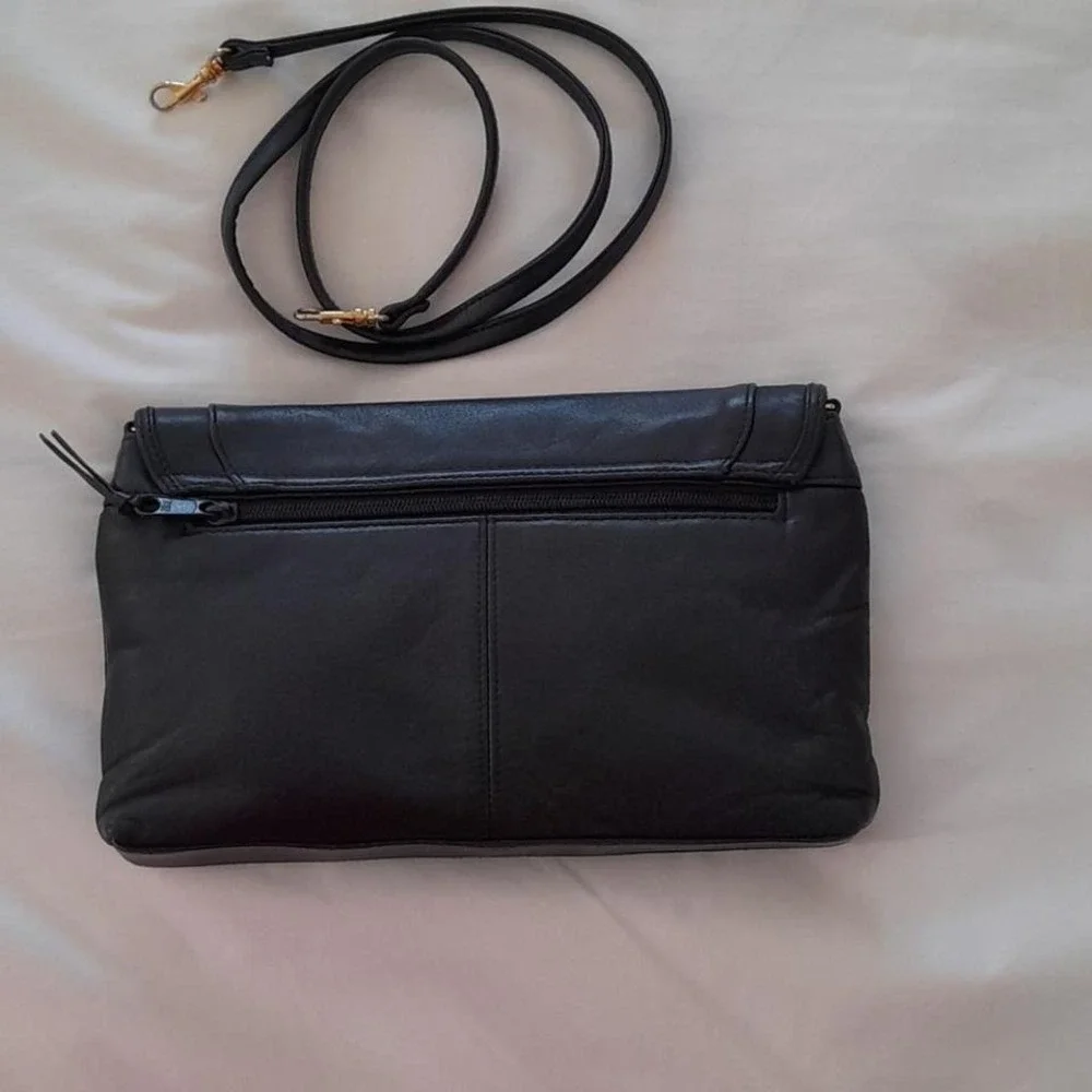 Navy Leather Envelope Clutch or Shoulder Bag with Strap